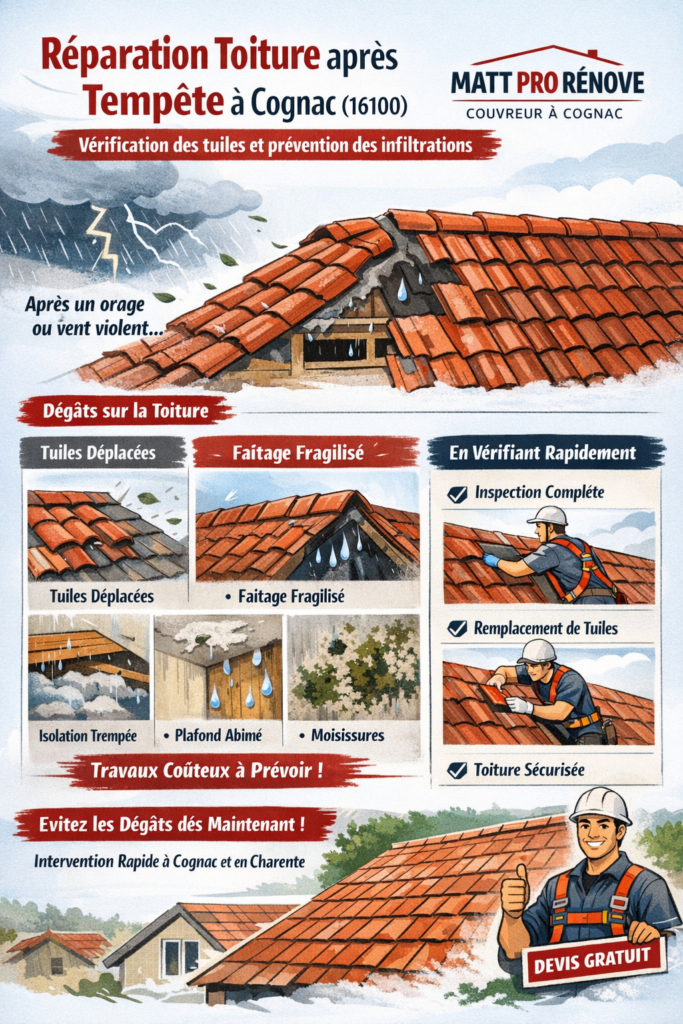 Illustration de l’article : Réparation toiture après tempête à Cognac (16100)